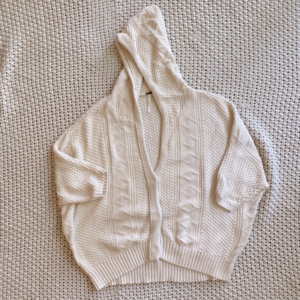 Free People Cream Oversized Hooded Cardigan Sz S